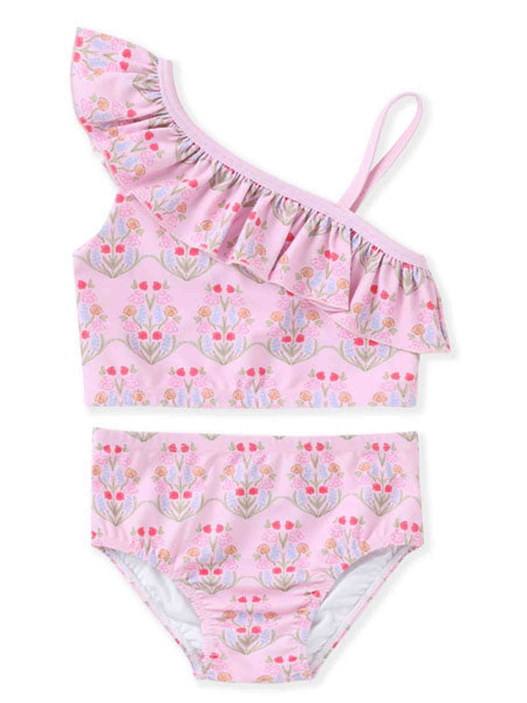 Pink Floral 2pc Ruffle Swimsuit