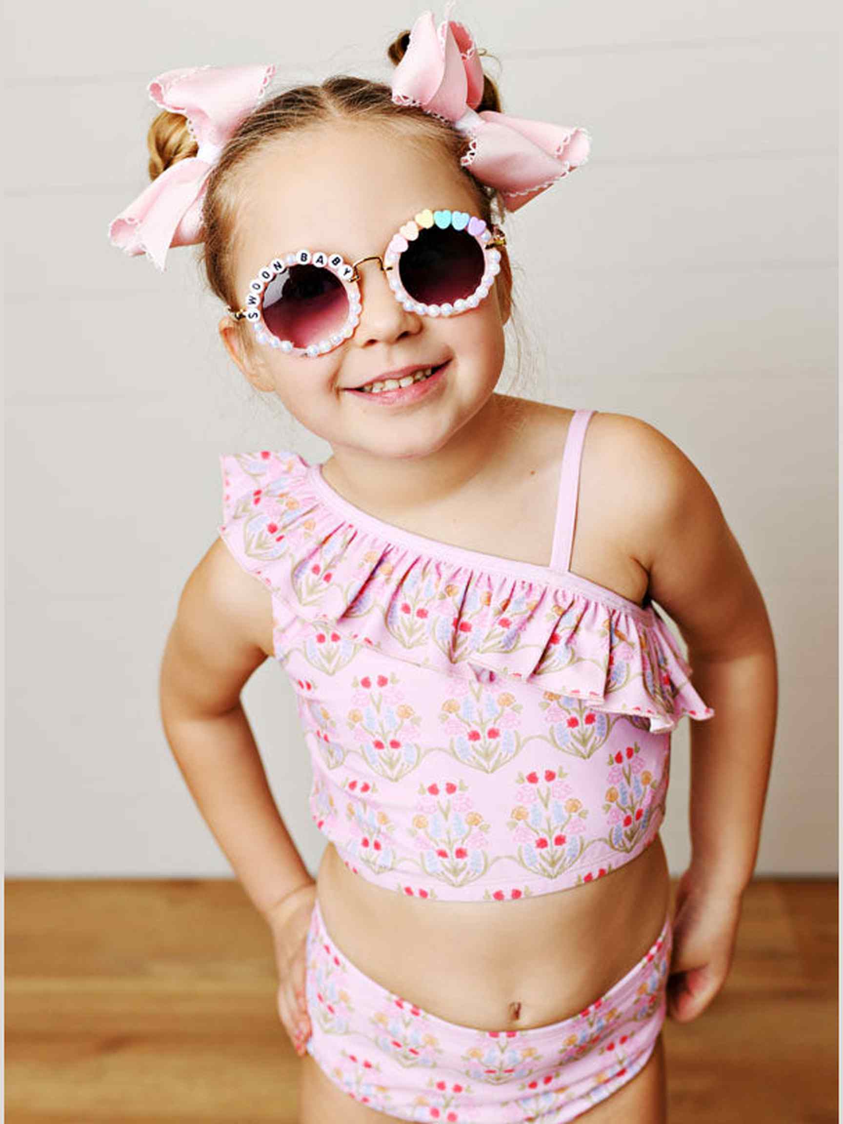 Pink Floral 2pc Ruffle Swimsuit