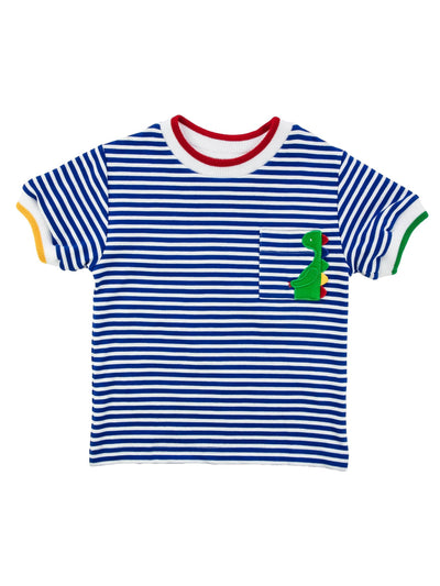 Stripe Knit Shirt with Dinosaur Pocket - Posh Tots Children's Boutique