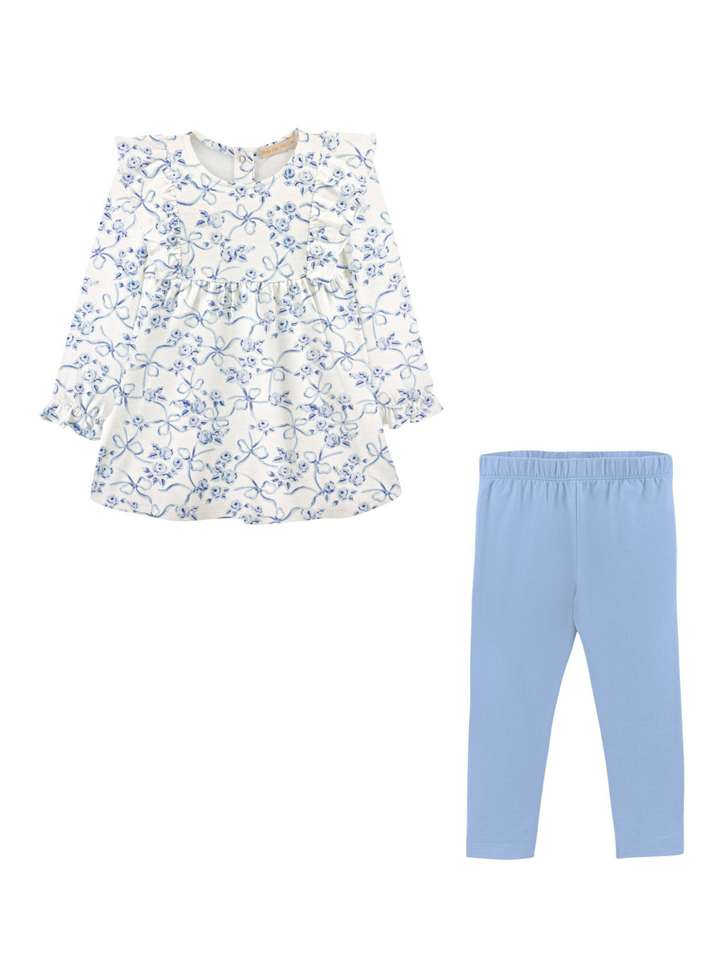 Blue Romantic Toile Printed Pima Blouse & Leggings Set