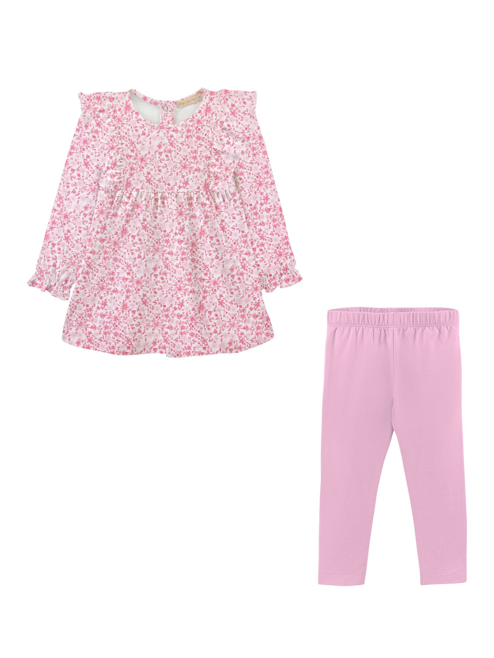Pink In Bloom Printed Pima Blouse & Leggings Set