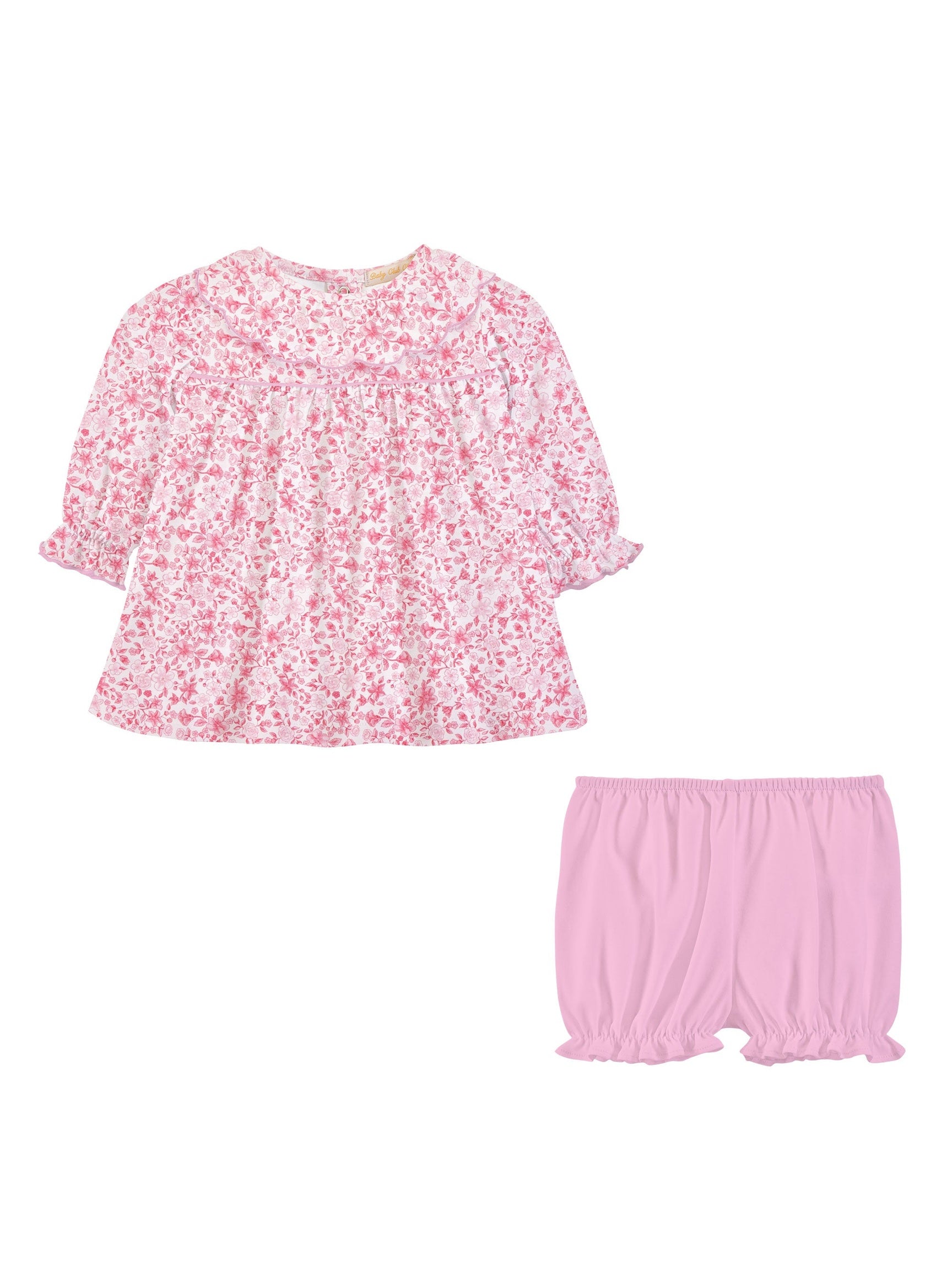 Pink In Bloom Printed Pima Blouse & Bloomer Set