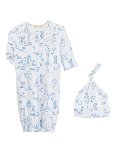 PRE-ORDER Printed Gown & Hat Set - Blue Toile de Jouy