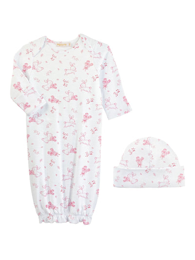 Baby Bunnies Gown & Hat Set- Pink