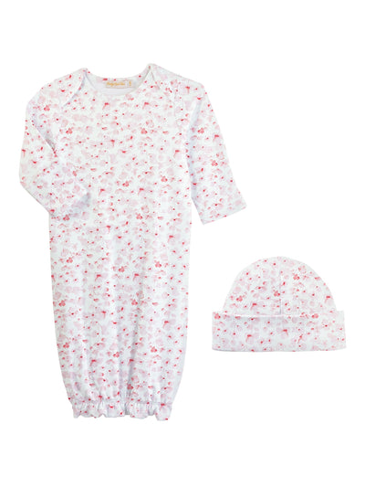 PRE-ORDER Printed Gown & Hat Set - Pink Begonias