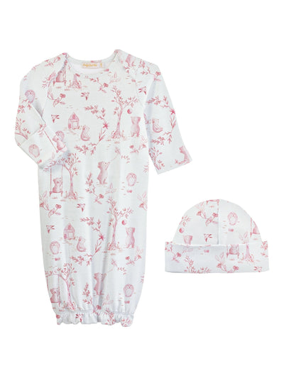 Toile de Jouy Pink Gown & Hat Set