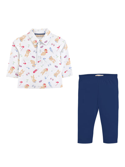 Printed Collar Tee & Pants Set - Little Golfer