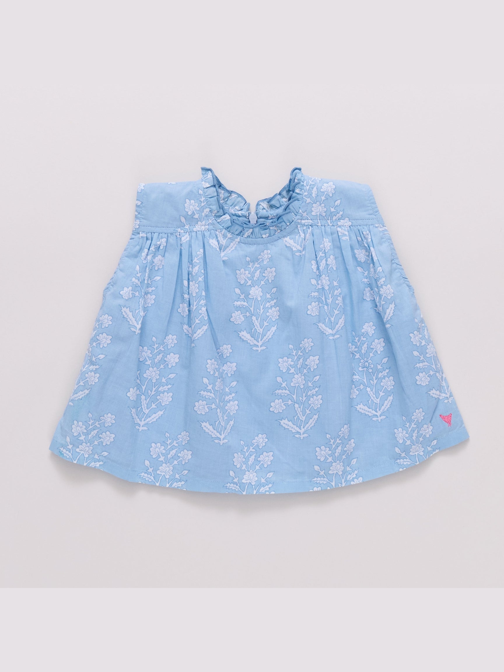 Misha Top - Blue Dewdrop Block Print