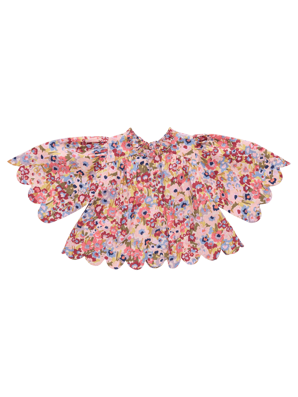 Scalloped Misha Top - Burgundy Sketched Floral