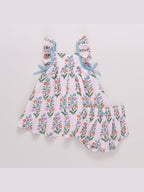 Ailee Dress Set - Pink Dewdrop Block Print