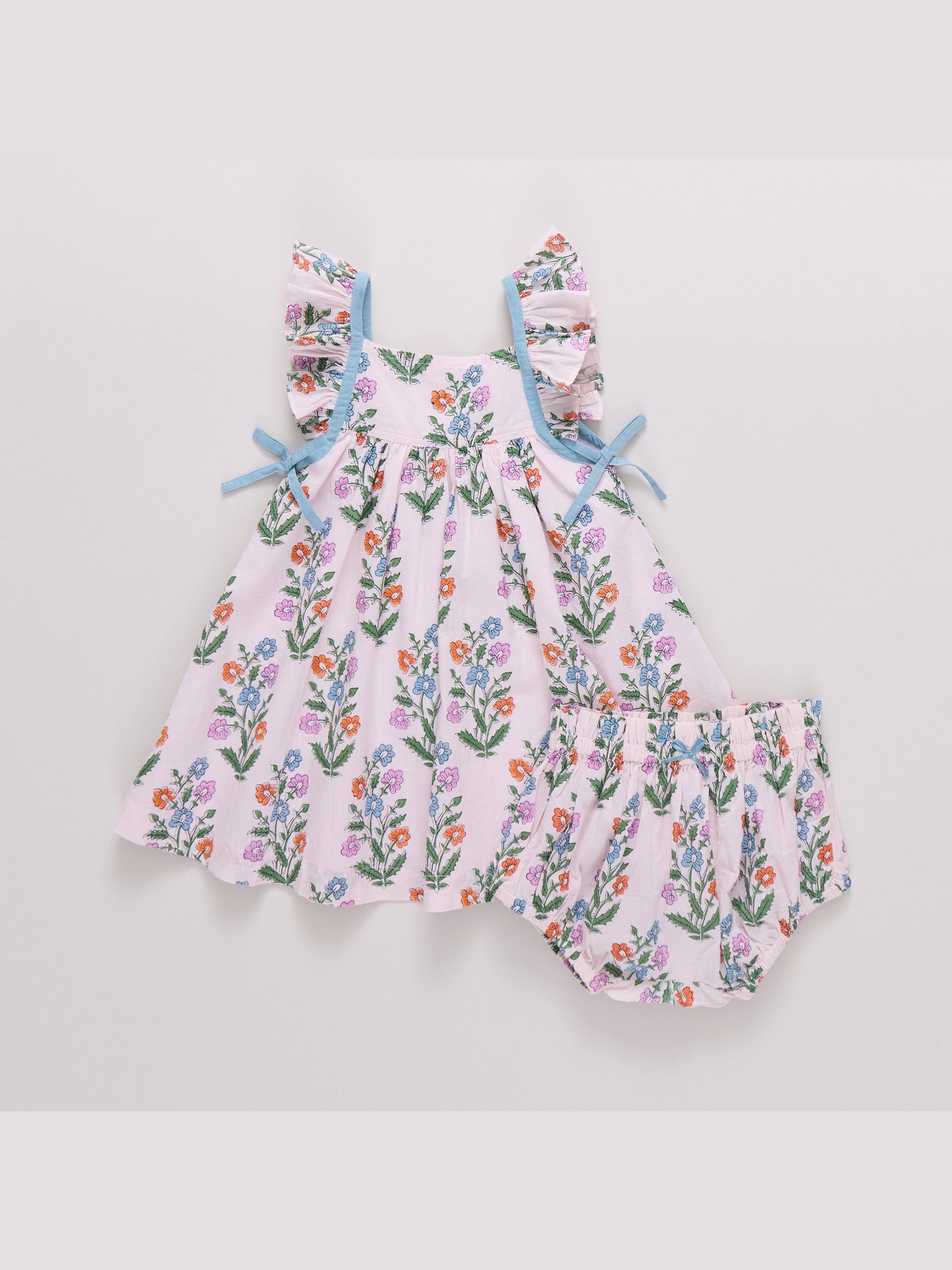 Ailee Dress Set - Pink Dewdrop Block Print