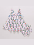 Ailee Dress Set - Pink Dewdrop Block Print