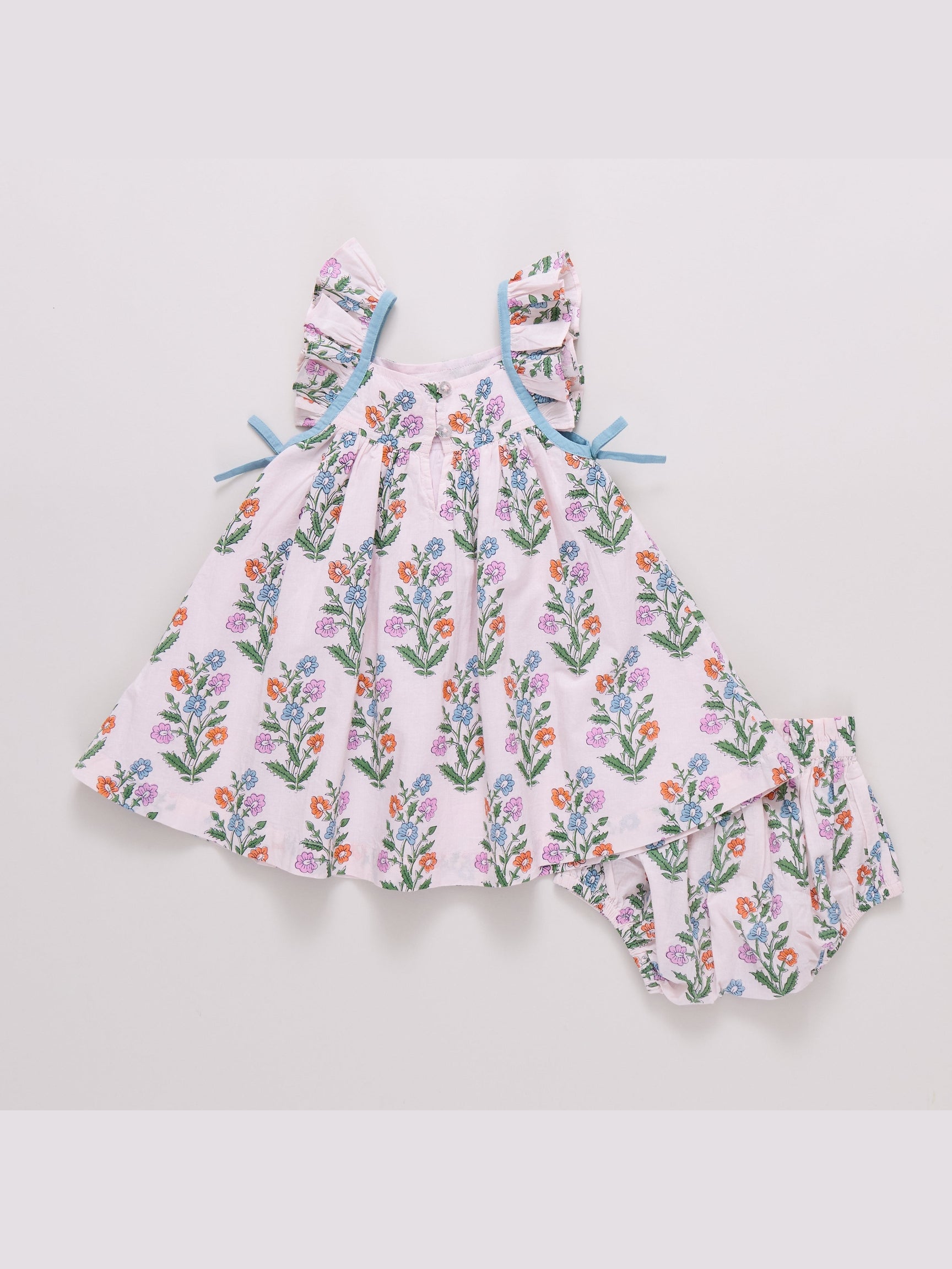 Ailee Dress Set - Pink Dewdrop Block Print