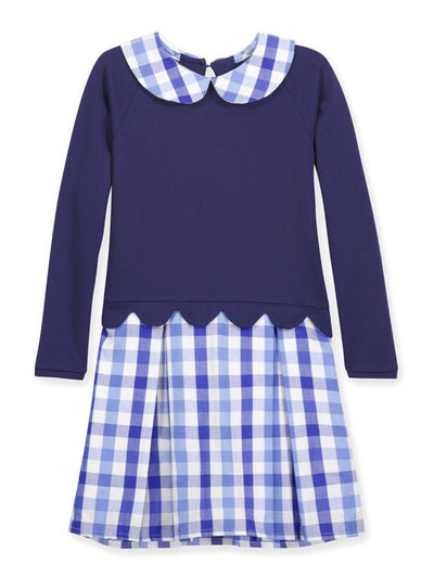 Scalloped Miriam Dress - Navy Sapphire Check