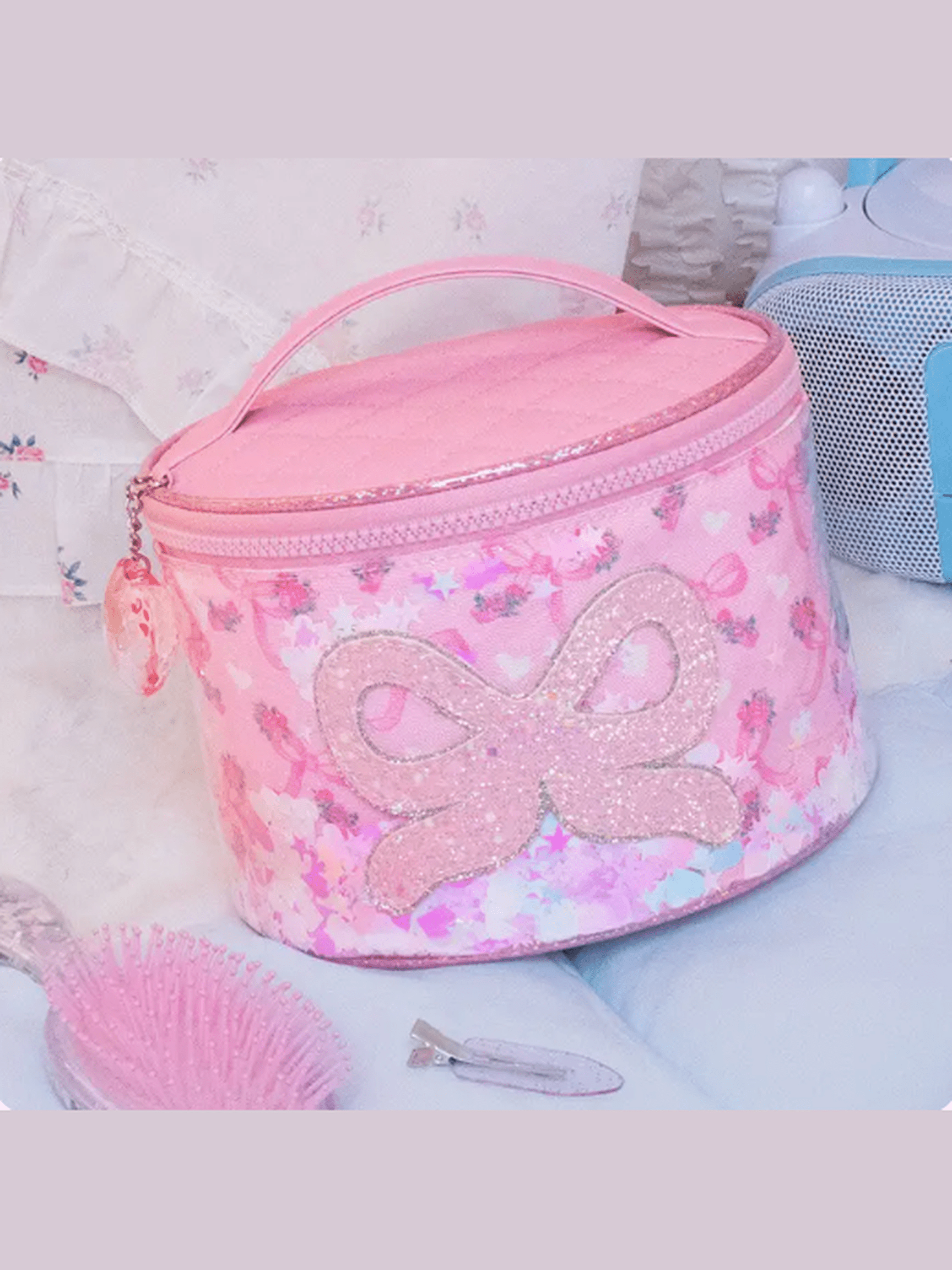 Confetti Floral Bow Round Glam Bag