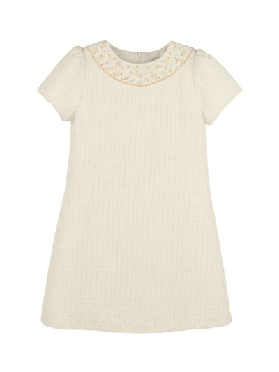 Embroidered Tweed Shift Dress - Ivory