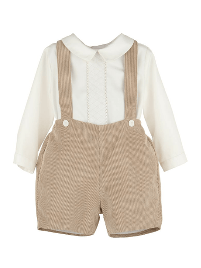 Boys Winterberry Cord Suspender Short Set - Tan