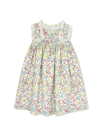 Frances Flap Dress - Bellflower Blossom, Buttercup Mini Stripe