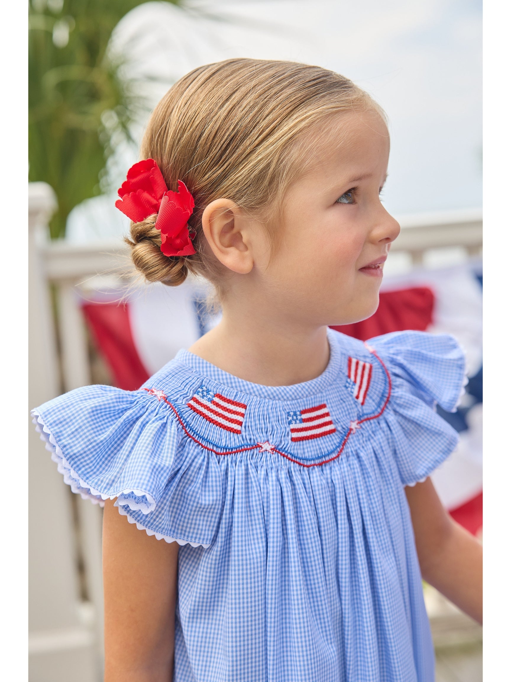 Smocked Bishop Dress - Flags