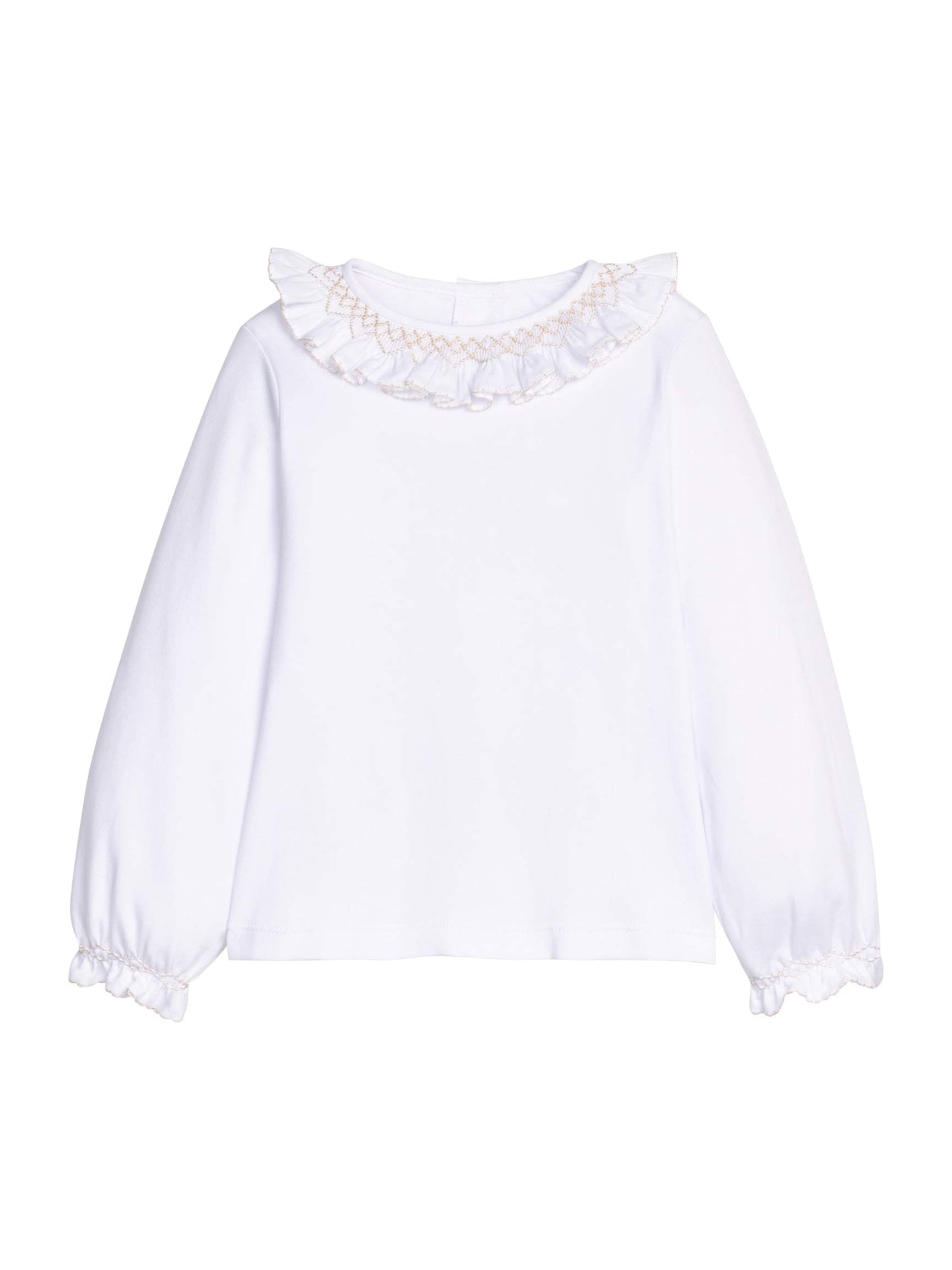 Smocked Madeline Blouse - White with Ivory