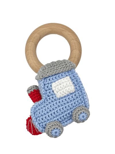 Train Bamboo Crochet Wood Ring Rattle
