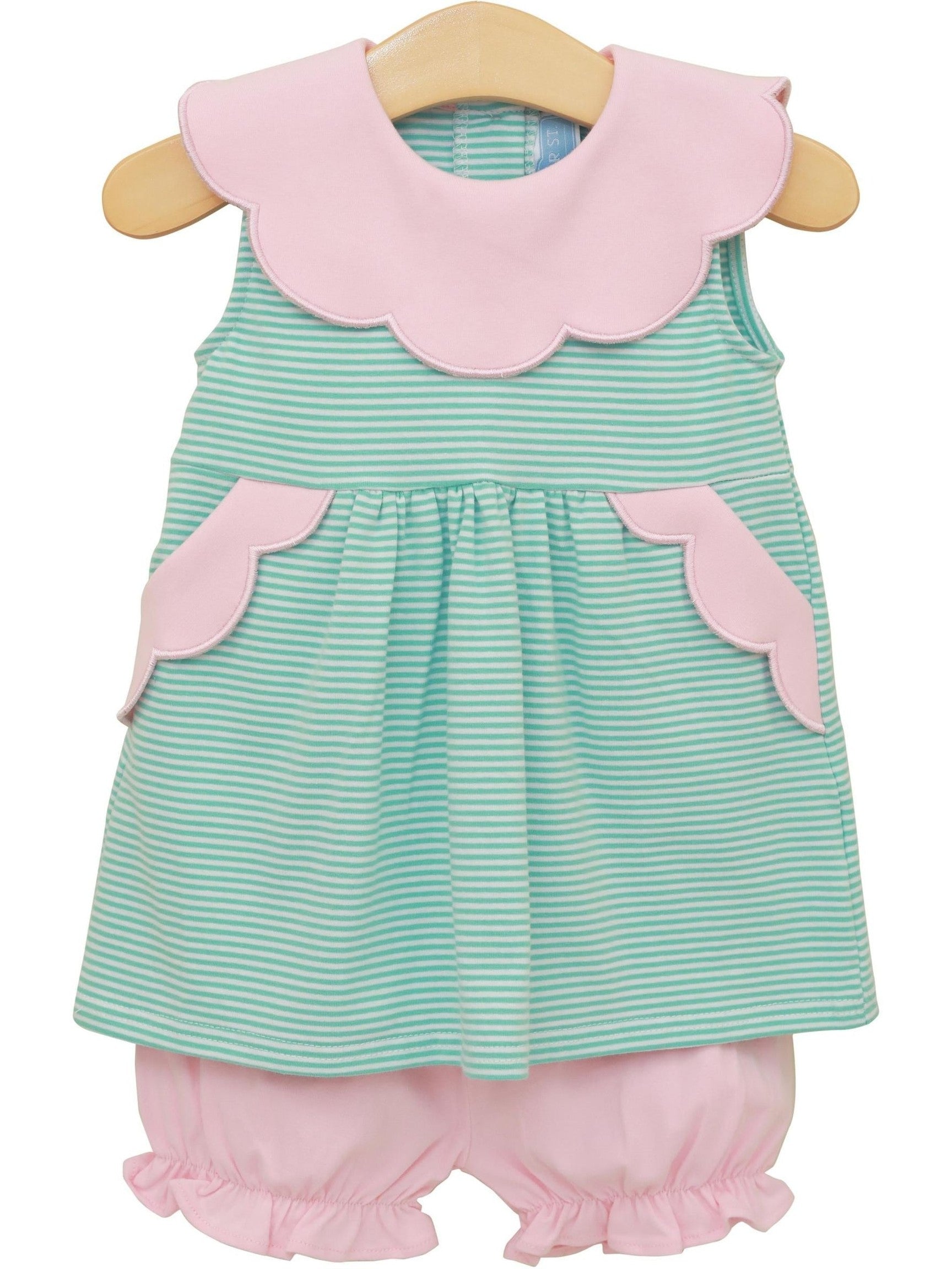 PRE-ORDER Penelope Bloomer Set - Mint Stripe/Light Pink