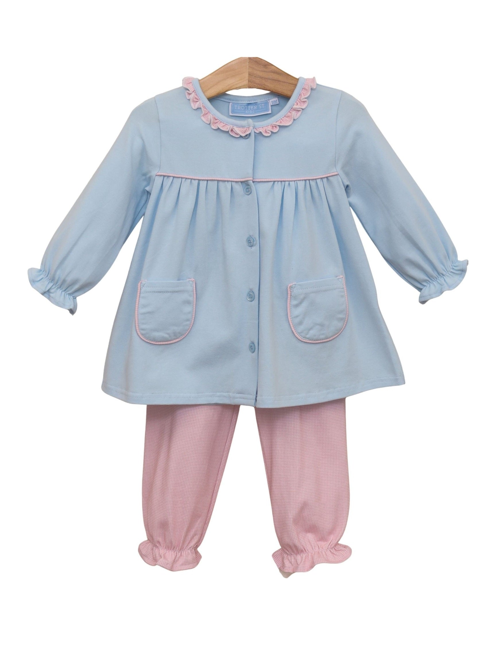 Amelia Bloomer Pant Set- Light Pink Microgingham