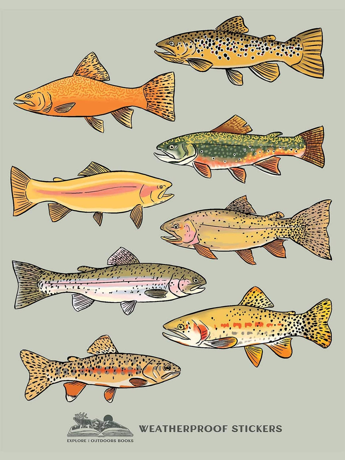 Trout Weatherproof Sticker Sheet - Posh Tots Children's Boutique