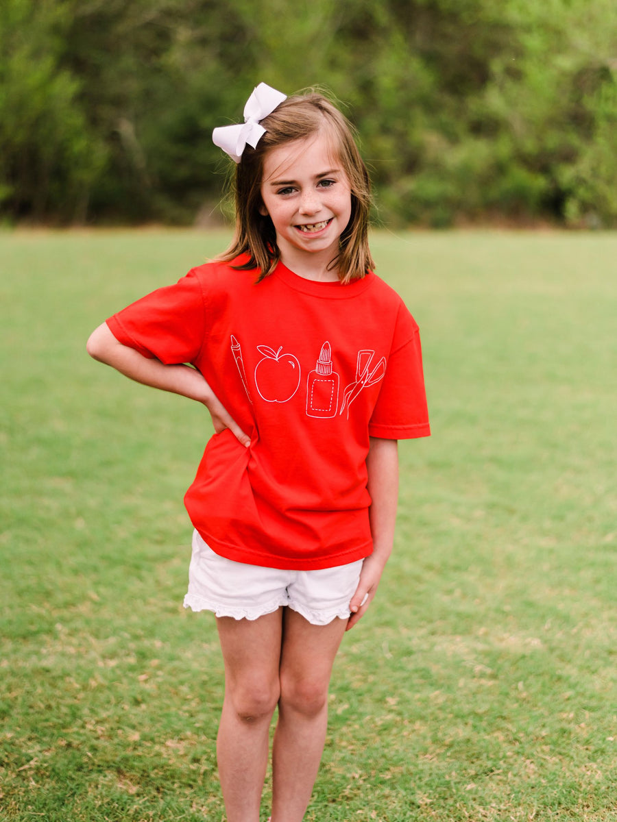 Red School Supplies TShirt Posh Tots Children's Boutique