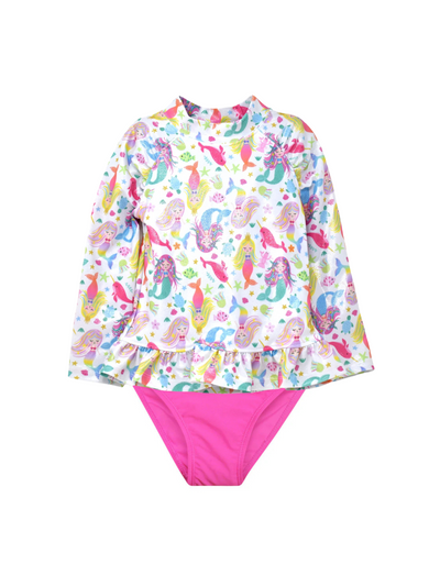 Two Piece Ruffle Rashguard Set - Mermaid Friends