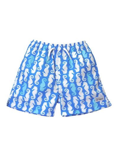 UPF 50+ Wesley Swim Trunks with Mesh Liner - Seahorse Parade Blue