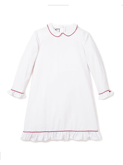 White Sophia Nightgown with Red Piping