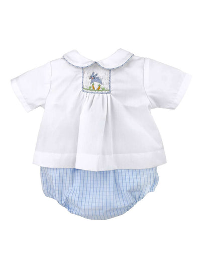 Blue Easter Bunny Smocked Diaper Set