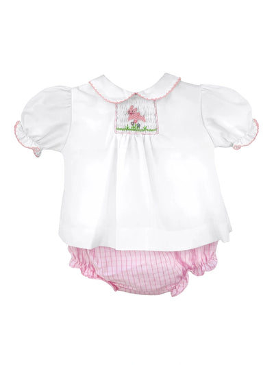 Pink Easter Bunny Smocked Diaper Set