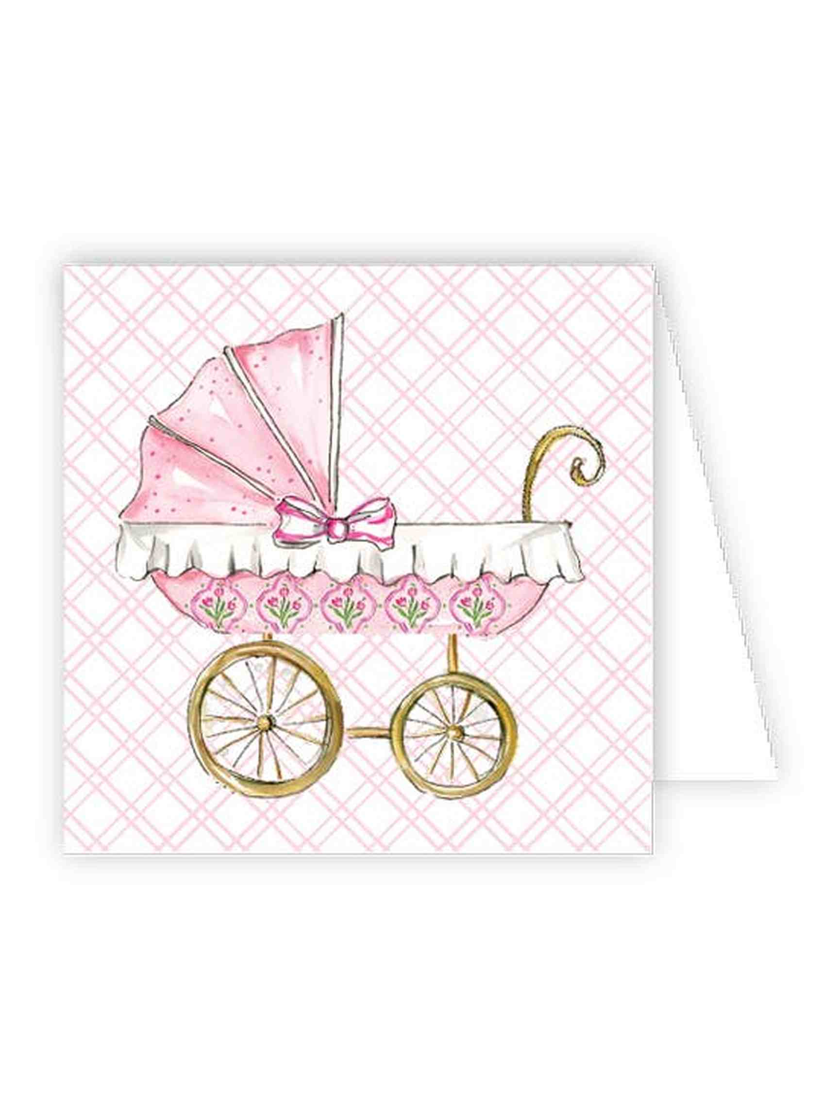 Handpainted Pink Baby Carriage Enclosure Card