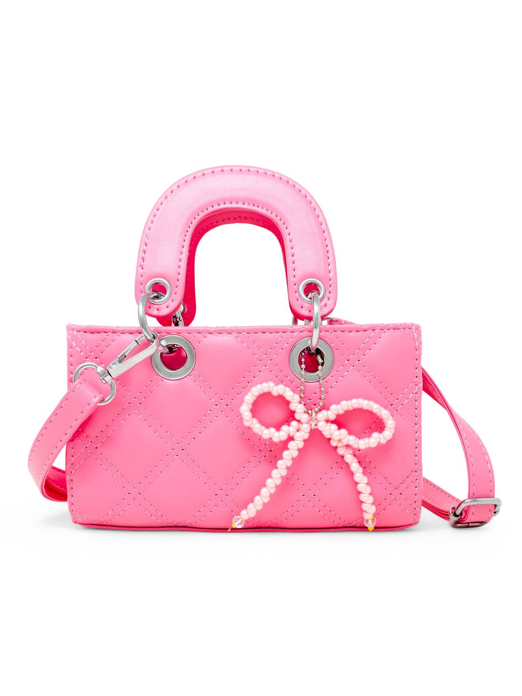 Quilted Rectangle Bow Charm Handbag - Posh Tots Children's Boutique