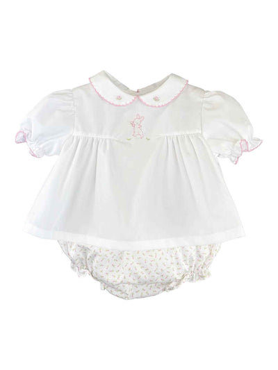 Embroidered Bunny Diaper Set w/Rosebud Print