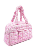 Quilted Scrunchies Striped Bow Printed Medium Duffle Bag