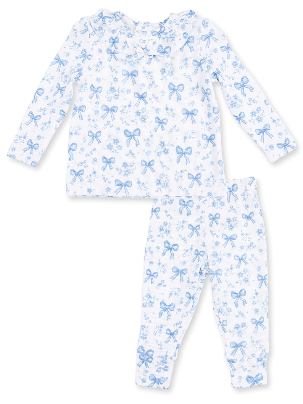 Blue Bows and Flowers - Long Sleeve Ruffle Top and Pant