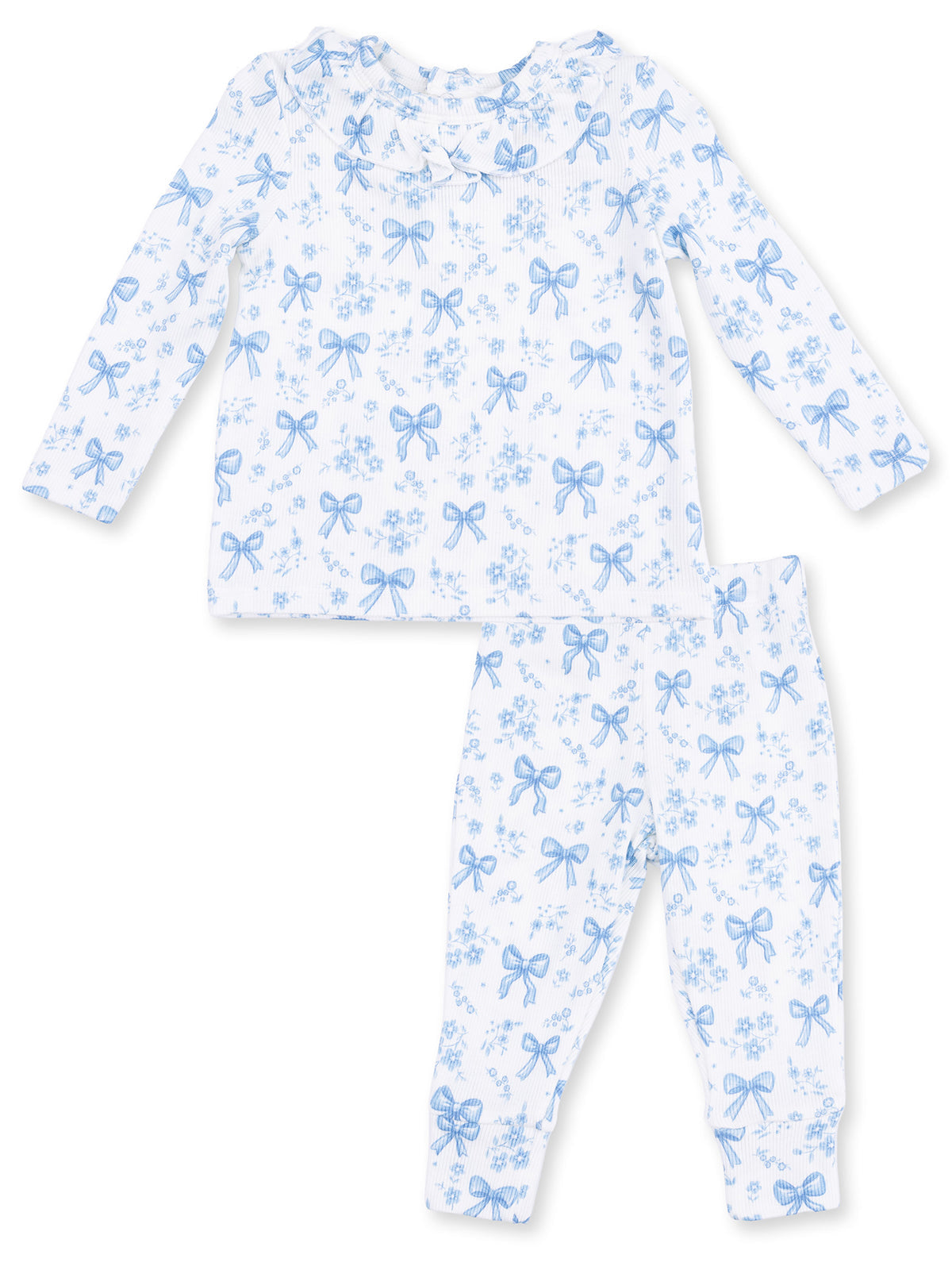 Blue Bows and Flowers - Long Sleeve Ruffle Top and Pant