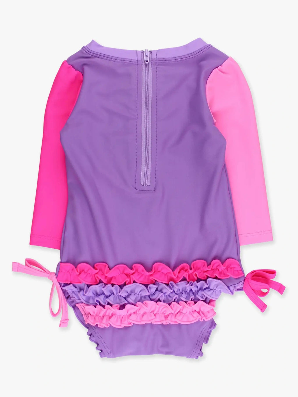 Neon Purple Color Block Long Sleeve One Piece Rash Guard Swimsuit - Baby Girl - Posh Tots Children's Boutique