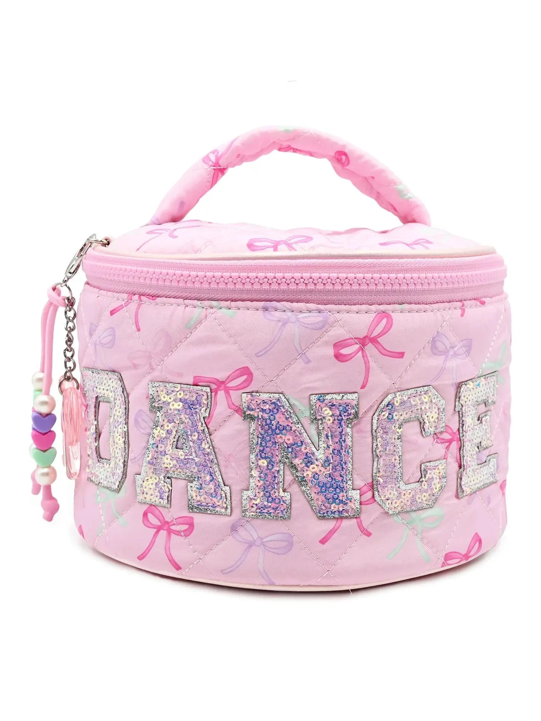 'DANCE' Quilted Bow Printed Round Glam Bag w/ Charm