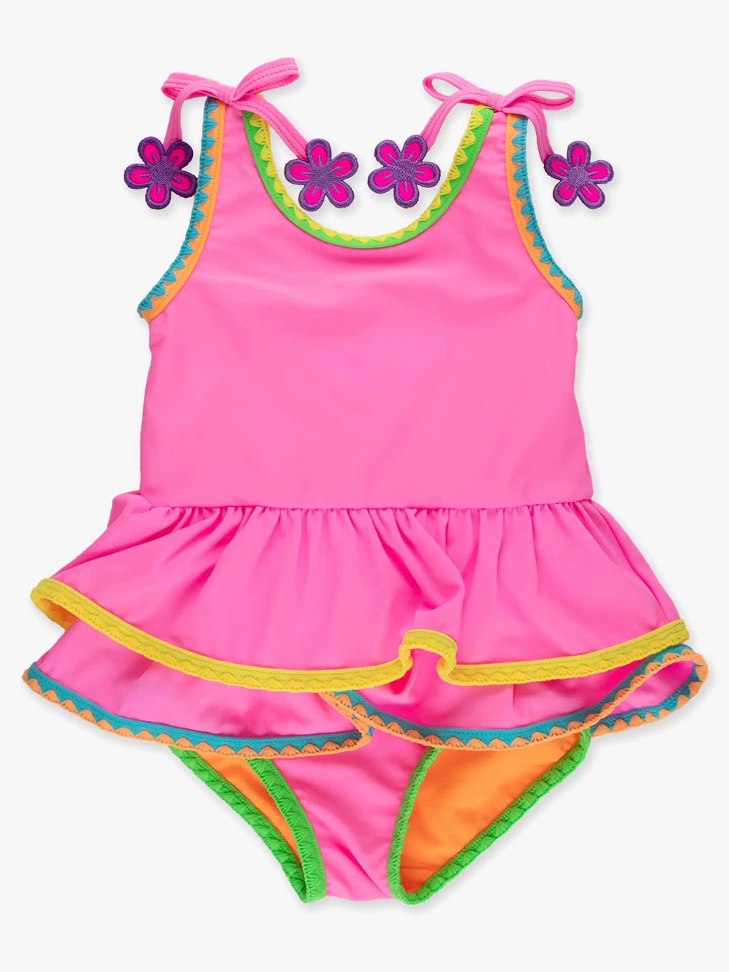 Neon Pink Crochet Detail Peplum One Piece Swimsuit - Posh Tots Children's Boutique