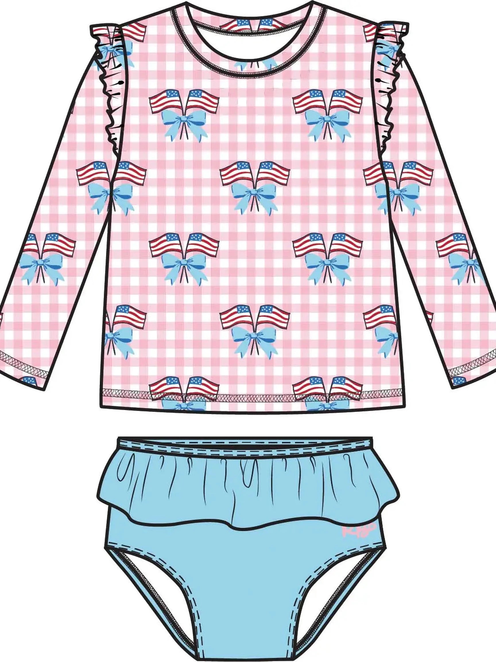 Girls Patriotic Gingham Skirted 2-Piece Swimsuit