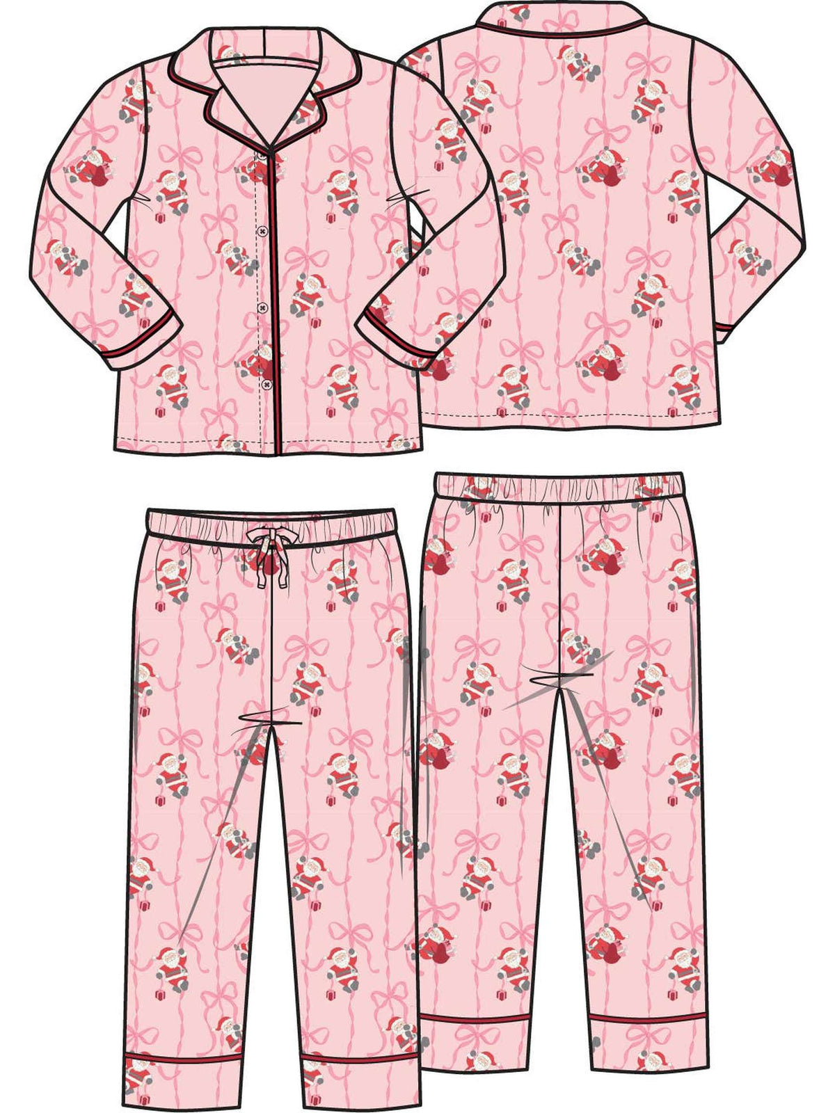Bows & Santa -L/S Coat Style 2 pc Pajama
