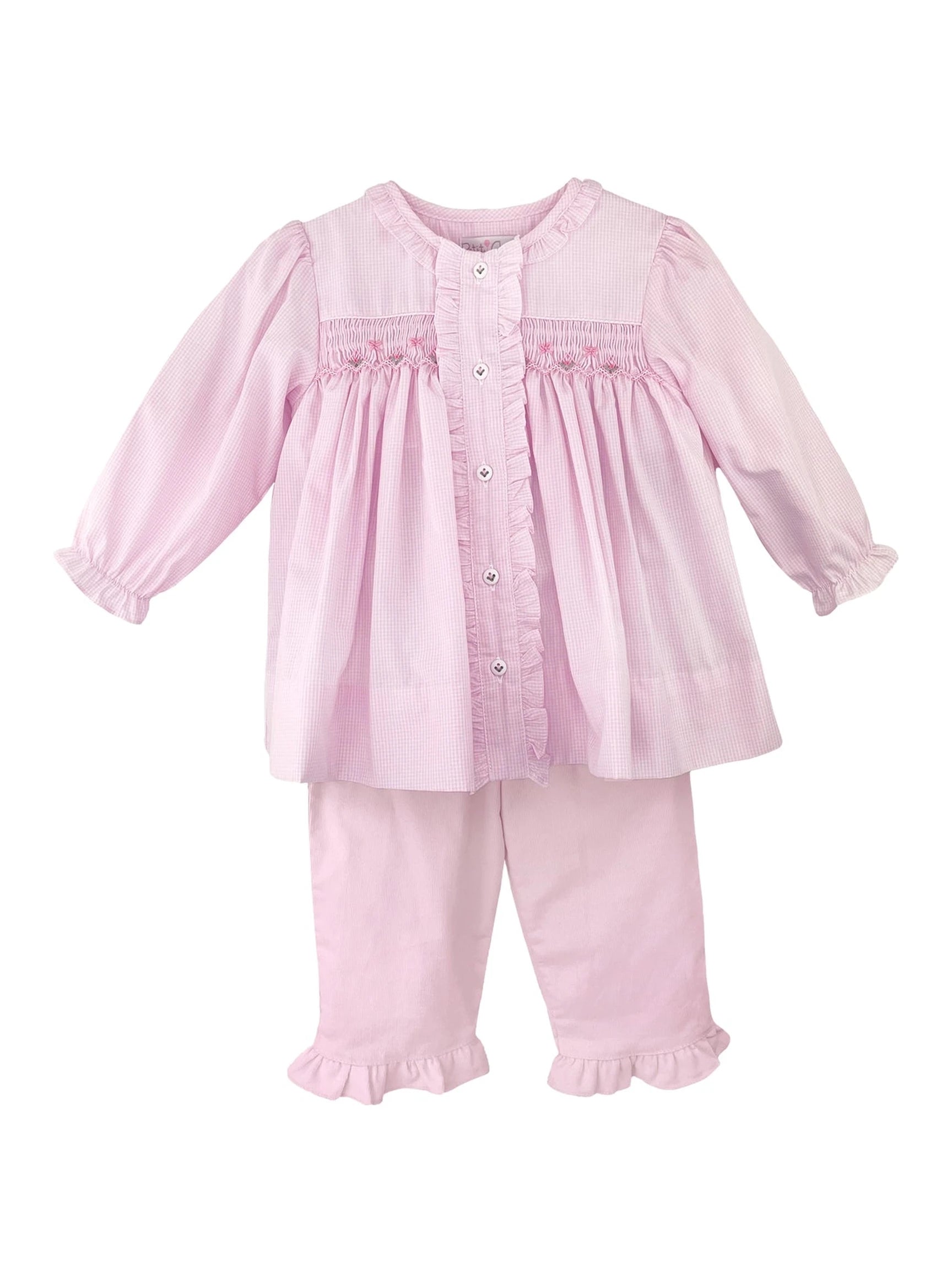 Pink Ruffle Smocked Pant Set