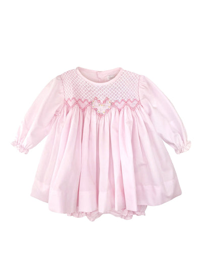 Fully Smocked Dress with Floral Heart Embroidery