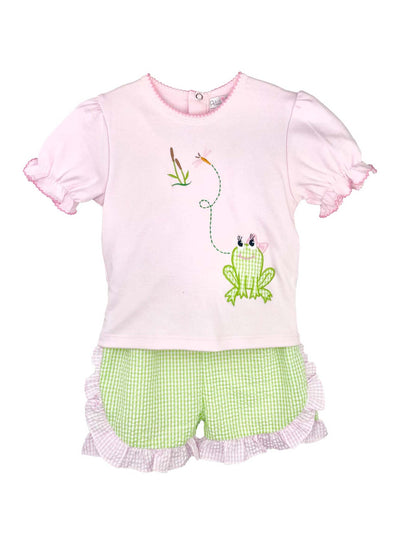 Girl's Short Set w/Frog Applique & Embroidery