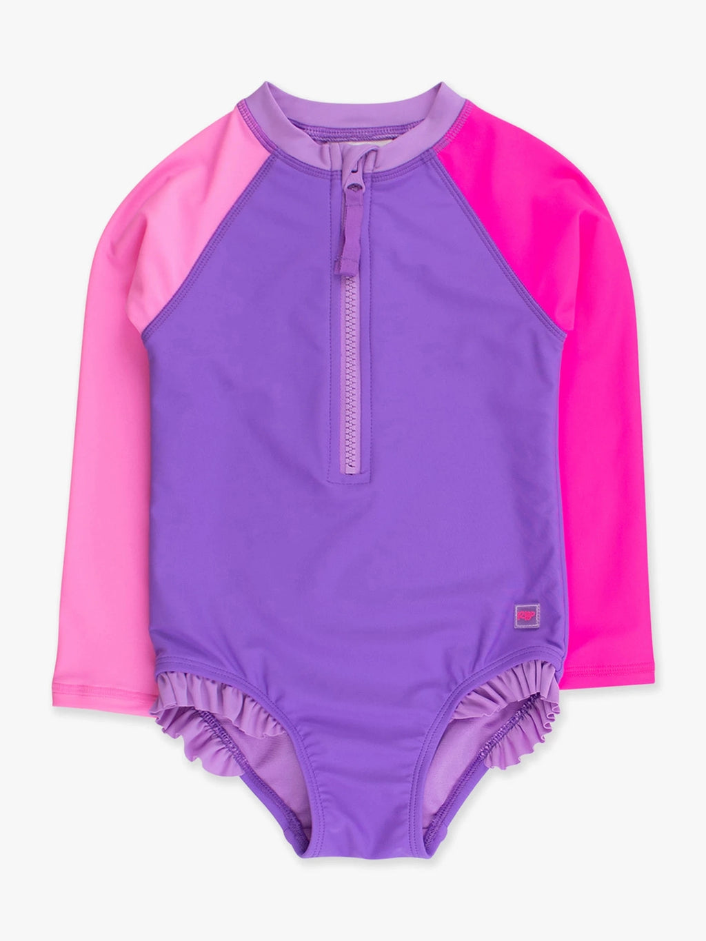 Neon Purple Color Block Long Sleeve One Piece Rash Guard Swimsuit - Posh Tots Children's Boutique