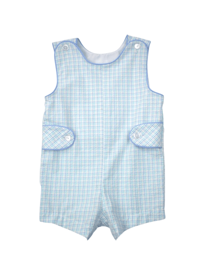 Aqua Plaid Seersucker Shortall